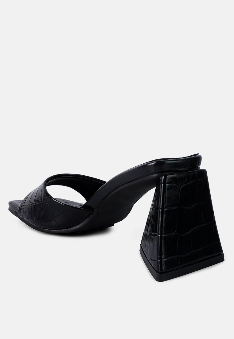 trinity croc pattern triangle heel sandals by ruw#color_black