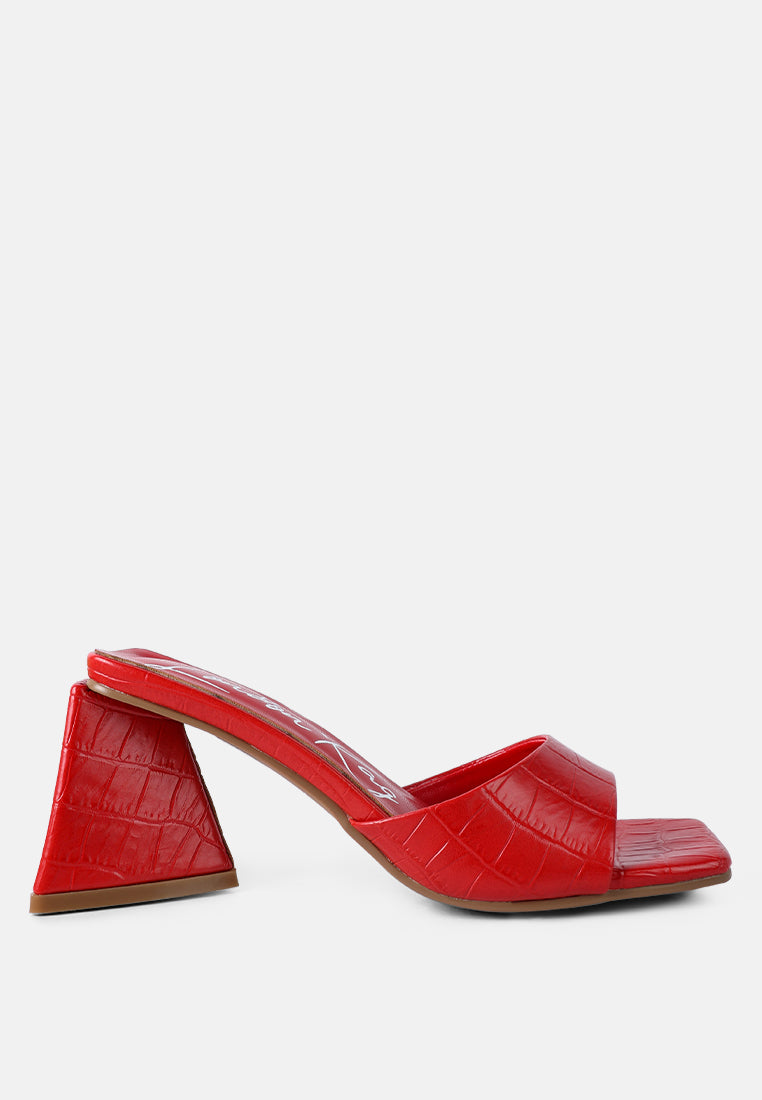 trinity croc pattern triangle heel sandals by ruw#color_red