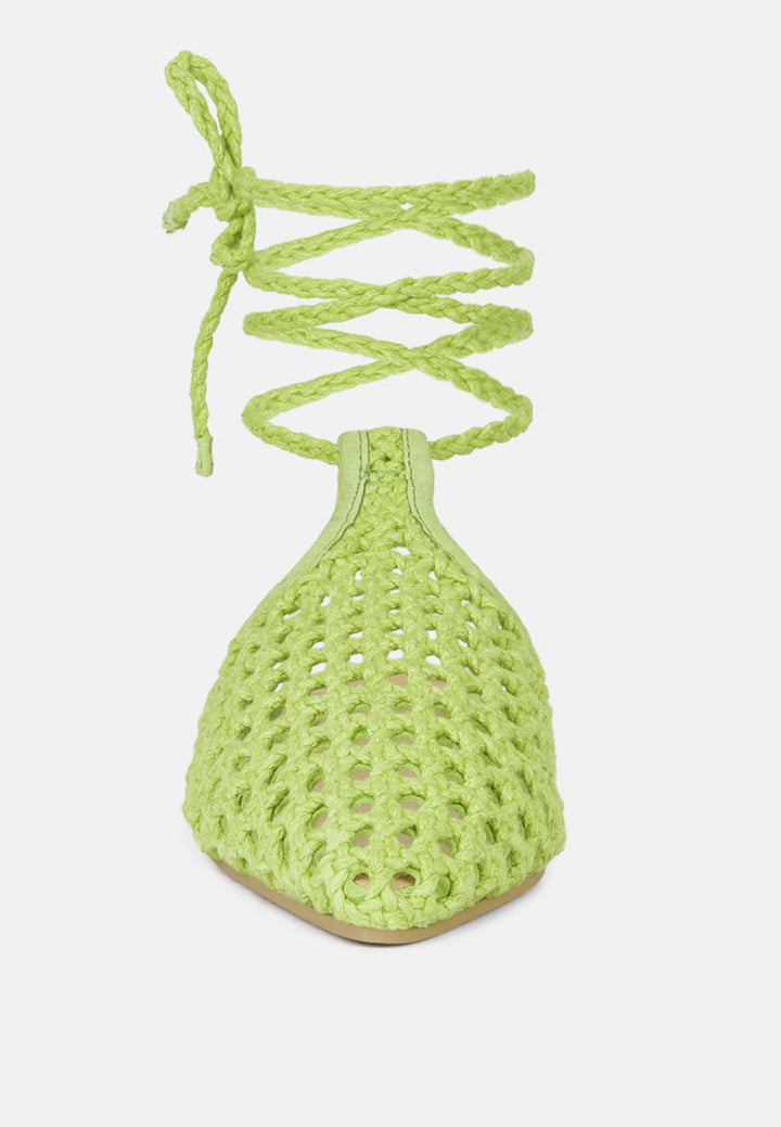 tutsi handwoven honeycomb cotton tie up mules flats by ruw#color_green
