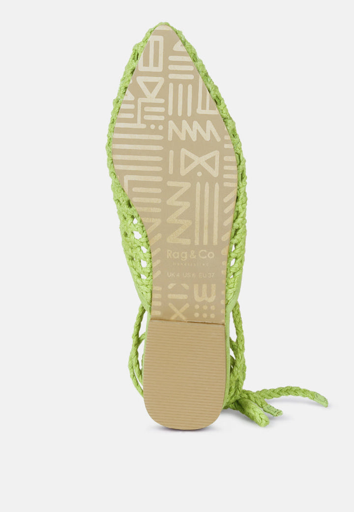 tutsi handwoven honeycomb cotton tie up mules flats by ruw#color_green