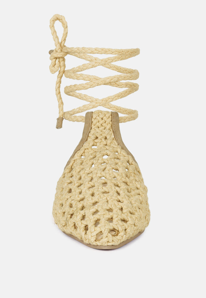 tutsi handwoven honeycomb cotton tie up mules flats by ruw#color_nude