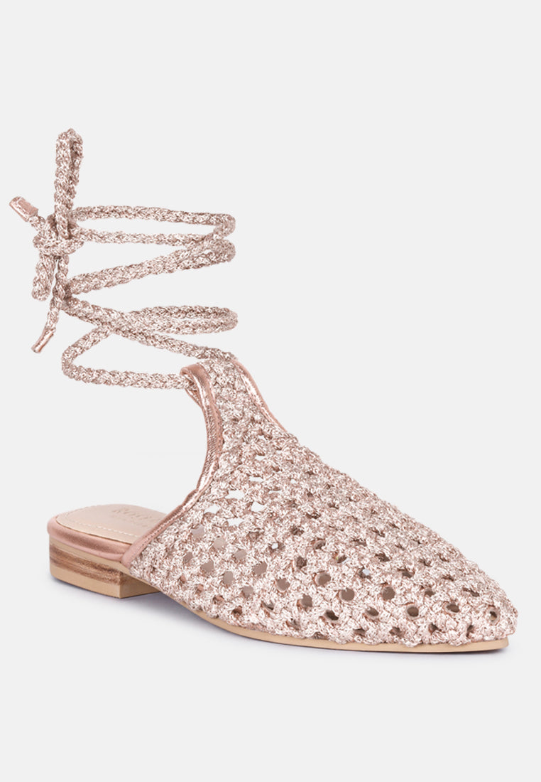 Mulas planas tutsi tejidas a mano de algodón con forma de panal #color_rose-gold