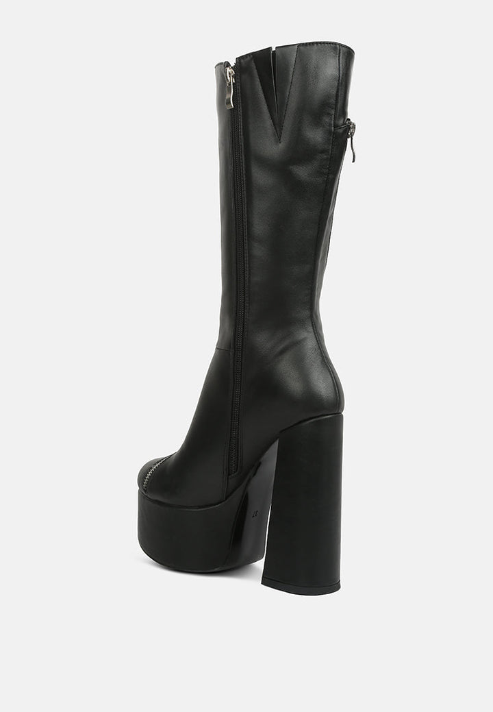 tzar faux leather high heeled platfrom calf boots by ruw#color_black