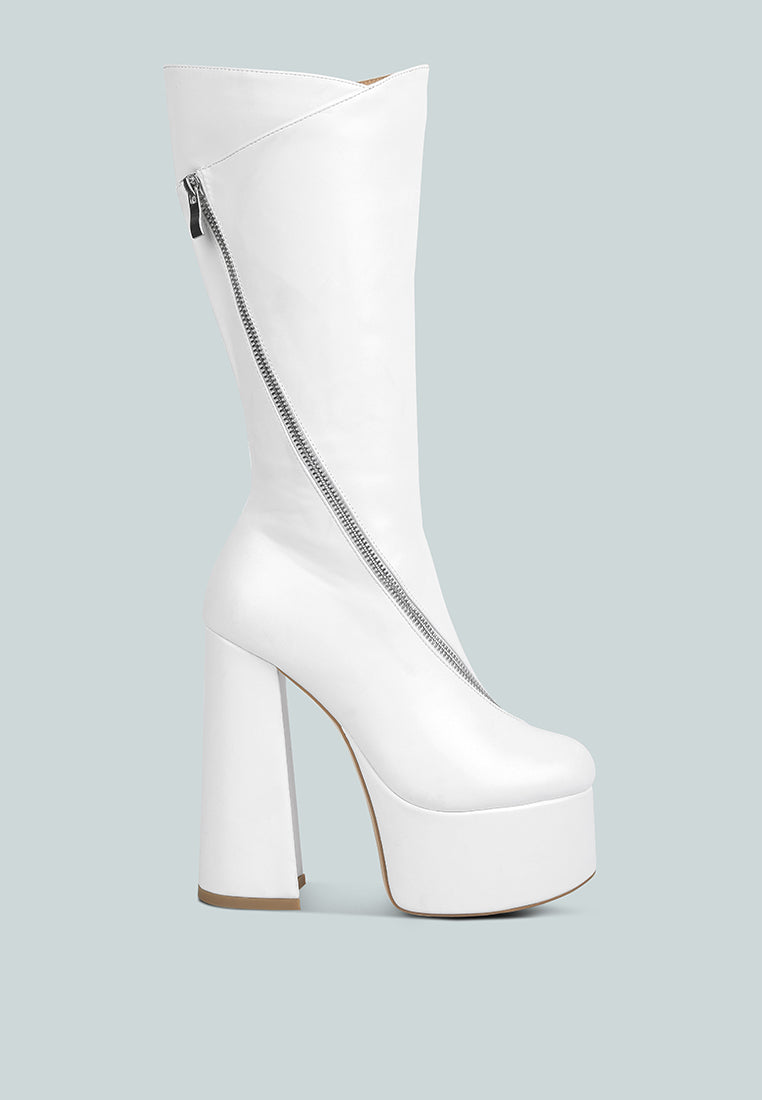 tzar faux leather high heeled platfrom calf boots by ruw#color_white