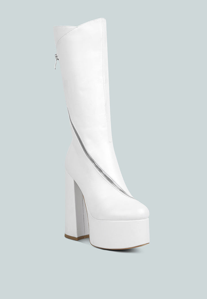 tzar faux leather high heeled platfrom calf boots by ruw#color_white