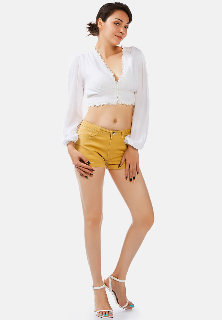 upturned hem shorts by ruw#color_mustard-yellow
