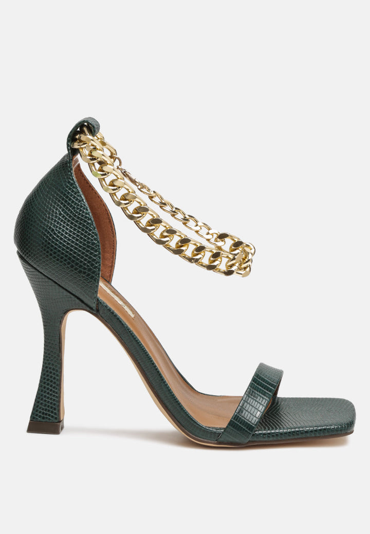 venusta metallic chain detail spool heel sandals by ruw#color_green
