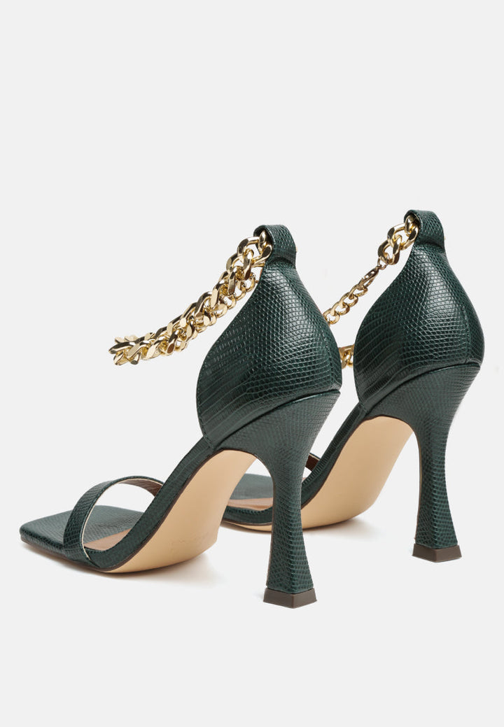 venusta metallic chain detail spool heel sandals by ruw#color_green