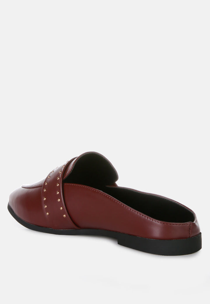 walkout faux leather studded detail mules by ruw#color_burgundy