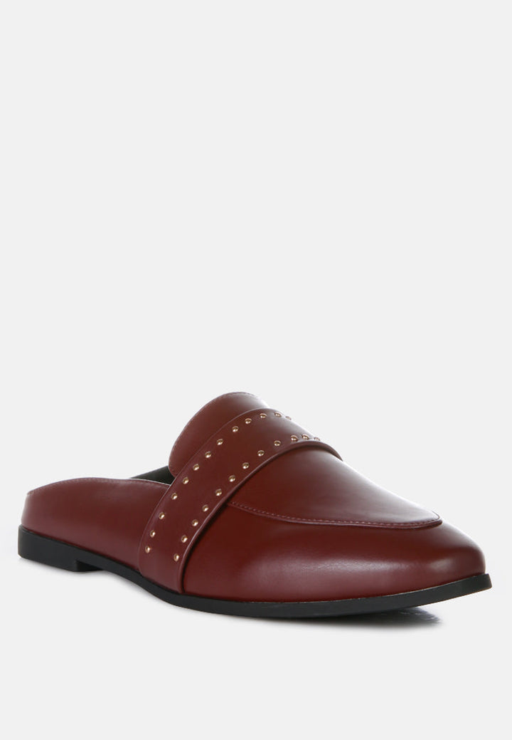 walkout faux leather studded detail mules by ruw#color_burgundy