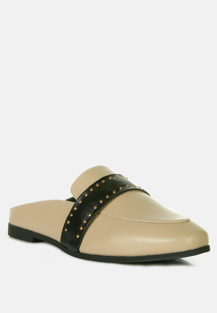 walkout faux leather studded detail mules by ruw#color_taupe