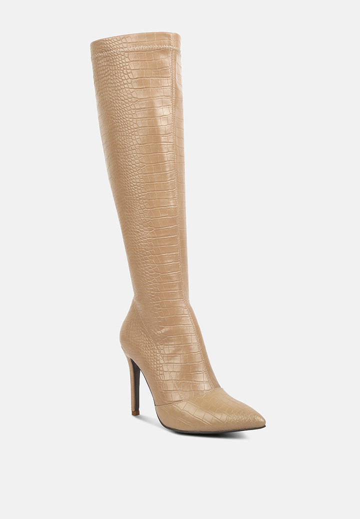 wheedle croc high heeled calf boots by ruw#color_taupe