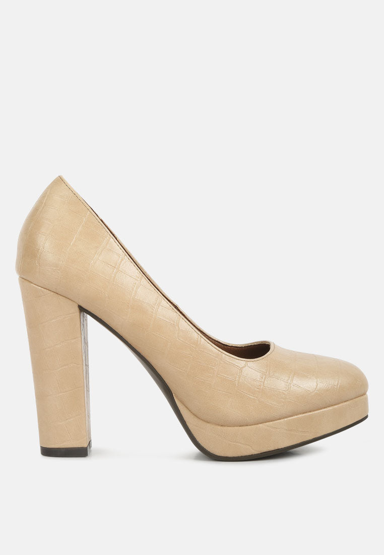 whitley croc texture high block heel pumps by ruw#color_beige