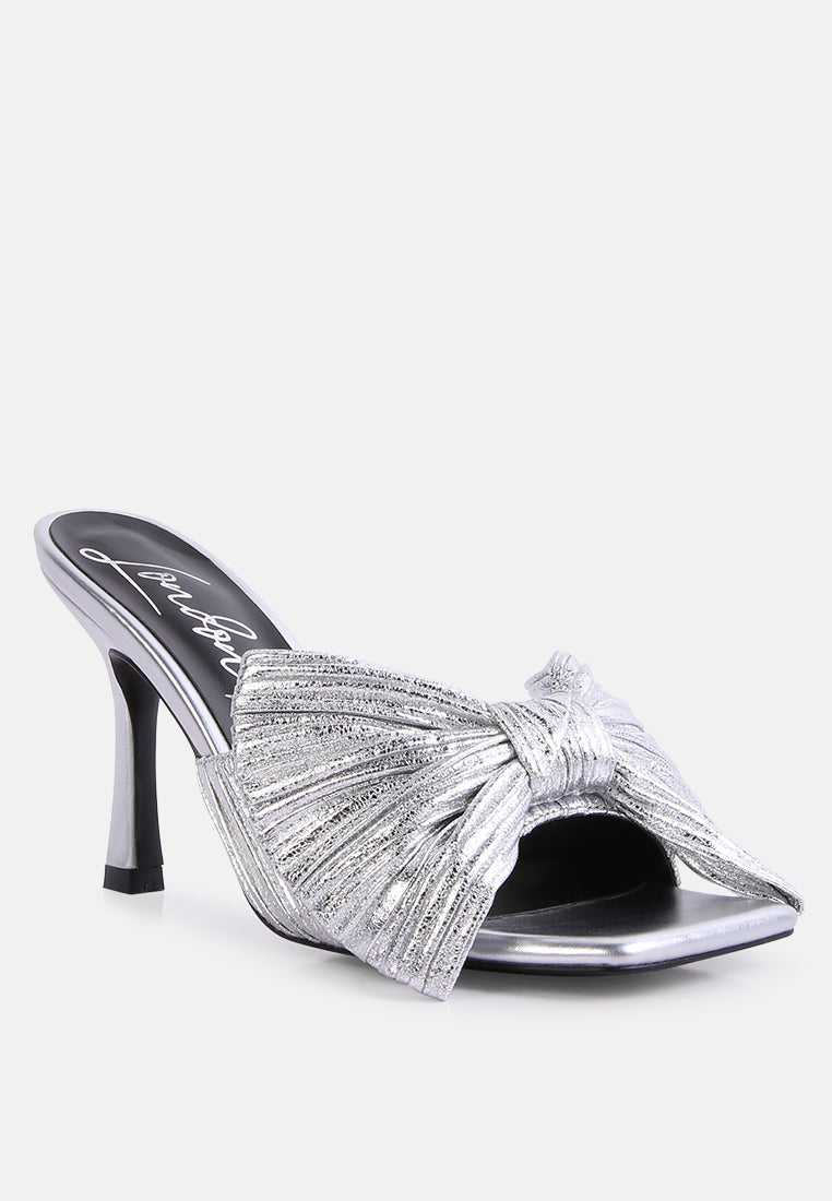 wonderbuz high heeled bow slider sandals by ruw#color_silver