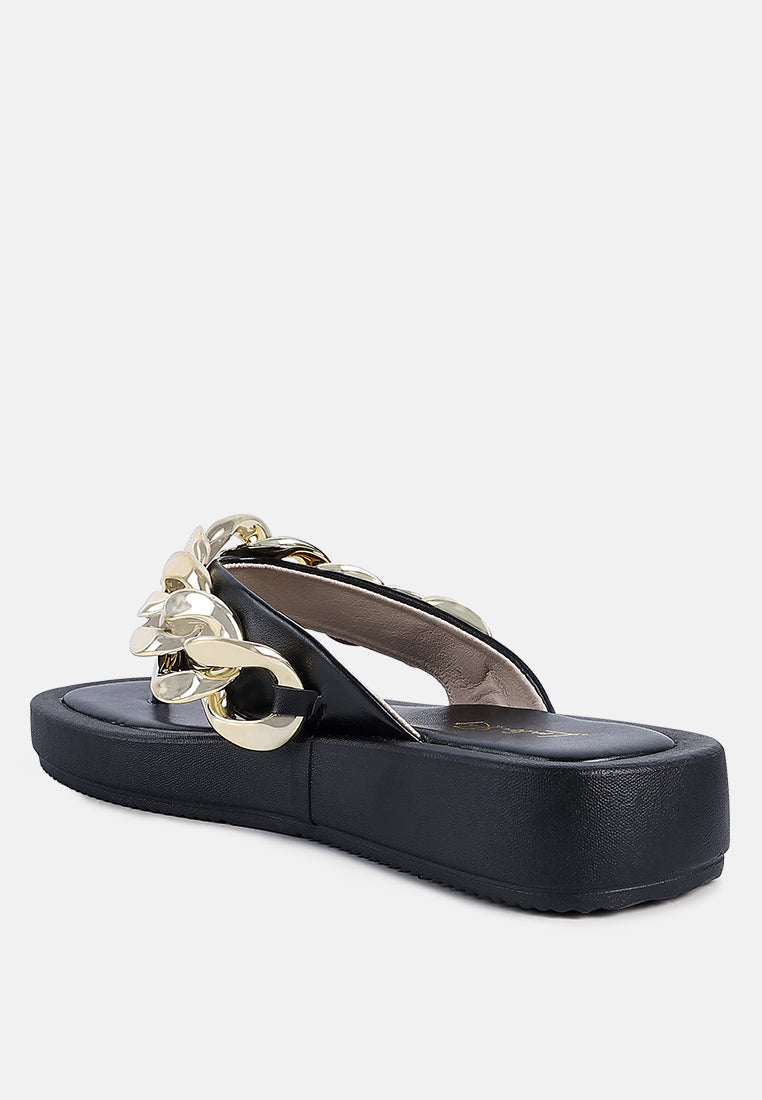 zing link chain thong flats by ruw#color_black-gold