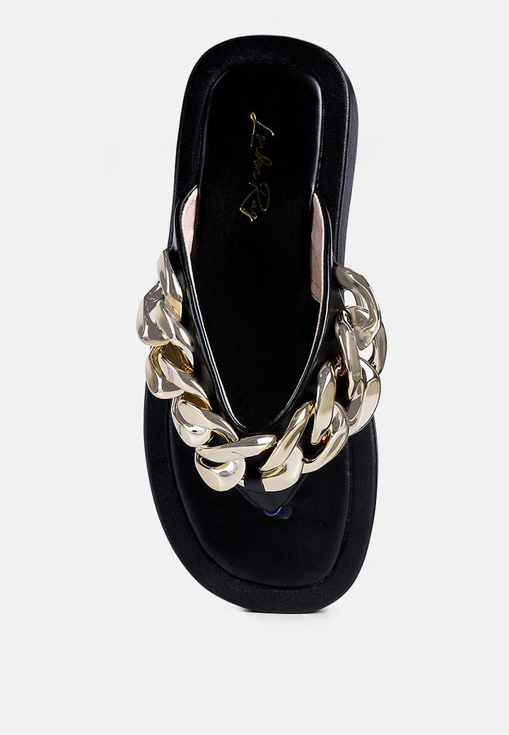 zing link chain thong flats by ruw#color_black-gold