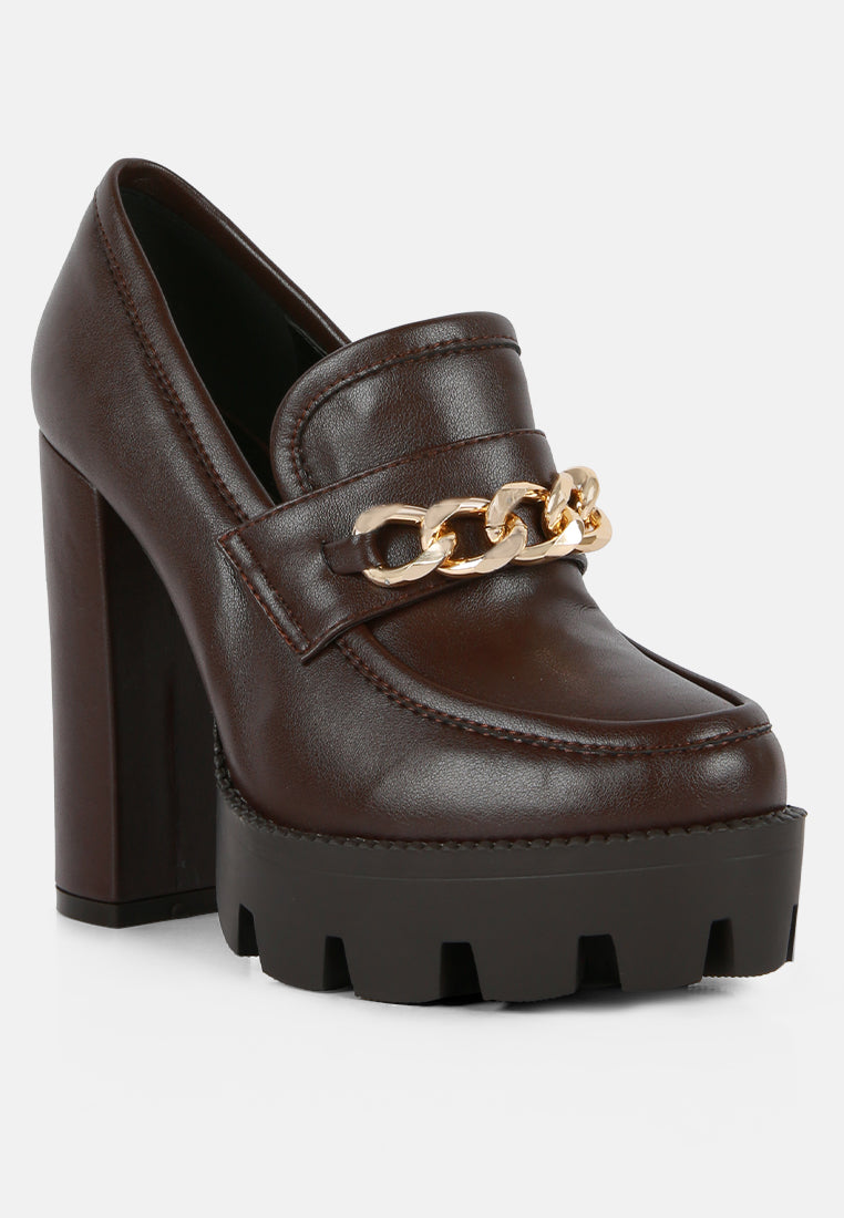 y2k chunky high block heeled loafers by ruw#color_brown