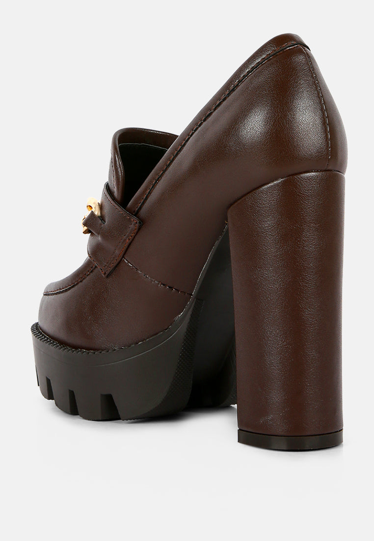 y2k chunky high block heeled loafers by ruw#color_brown