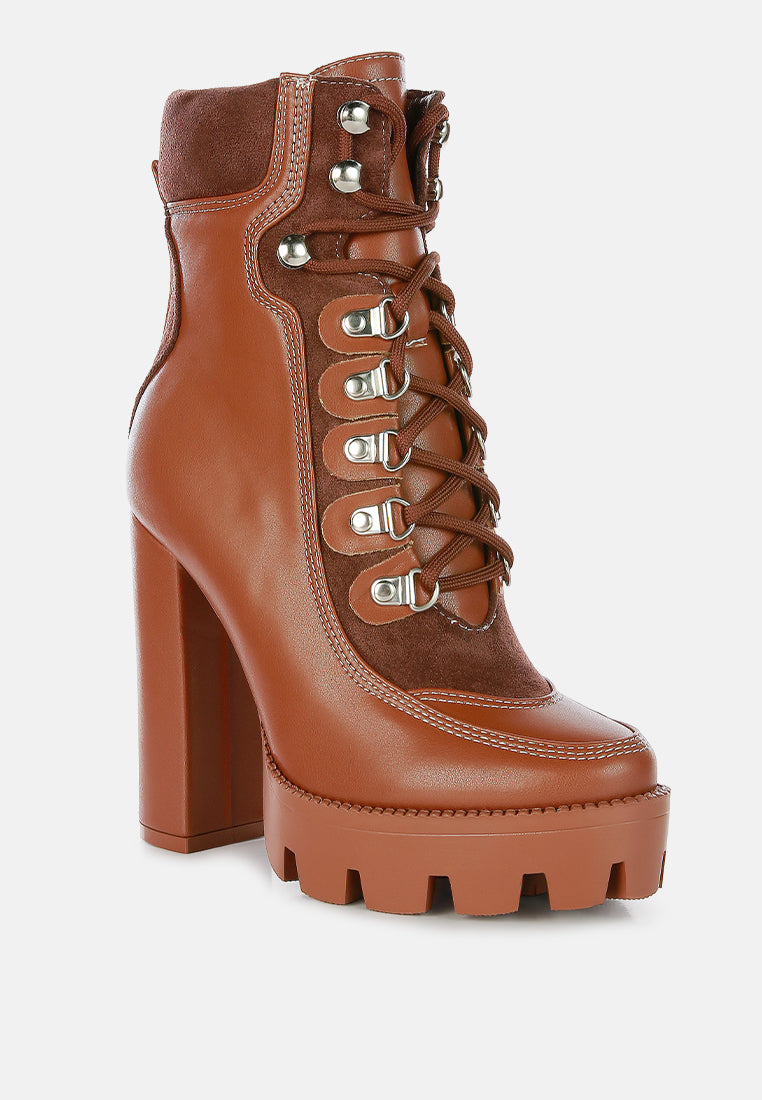 yeti high heel lace up biker boots by ruw#color_tan-brown