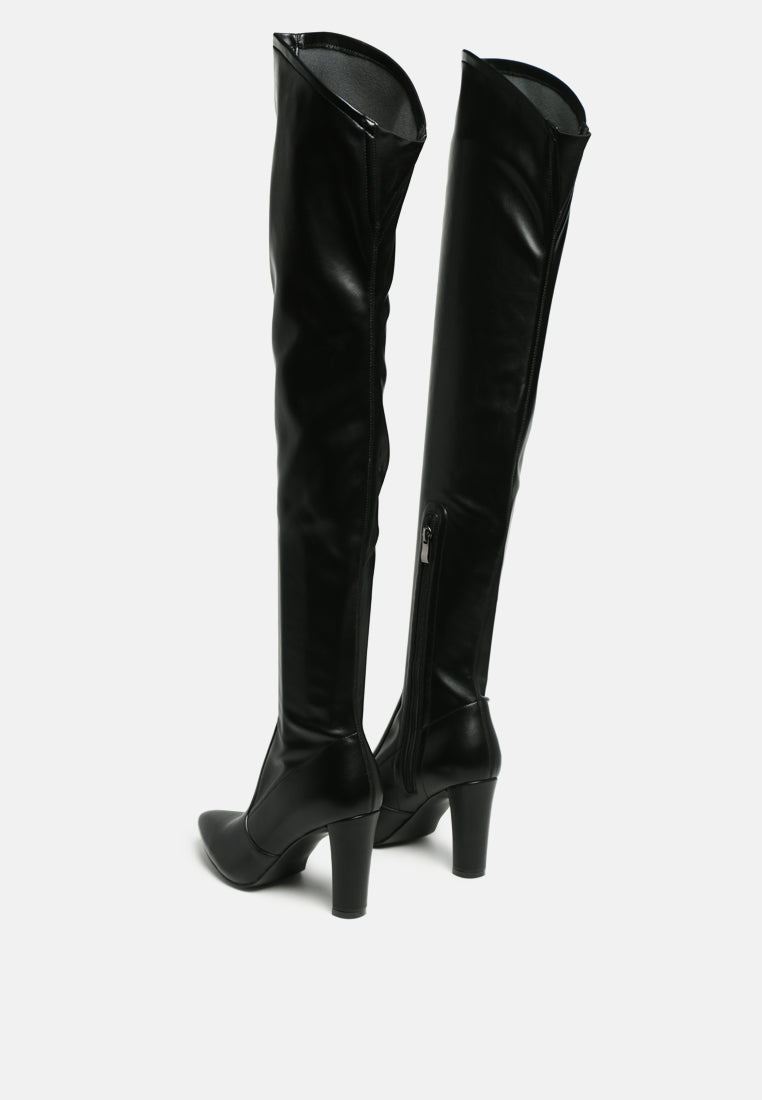zade thigh high long boots in stretch patent pu by ruw#color_black